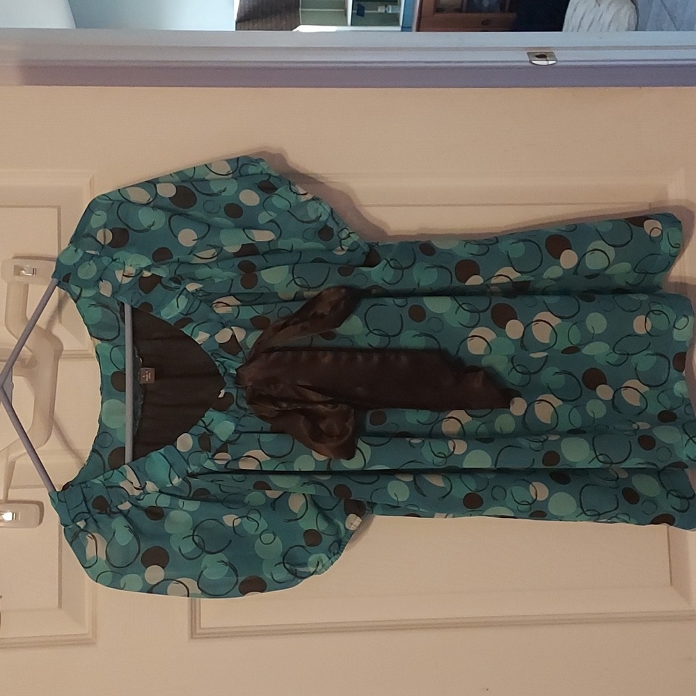 Teal and brown blouse